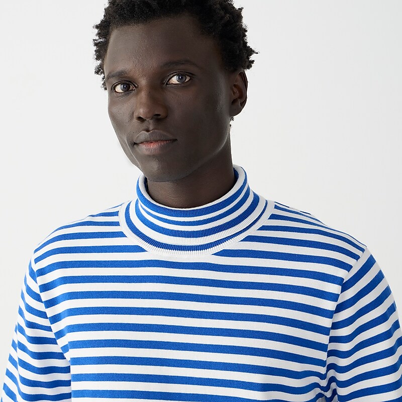 J.Crew Cotton turtleneck sweater in stripe Sea Salt Reef Blue Stri Sale | 26PQKVOJG
