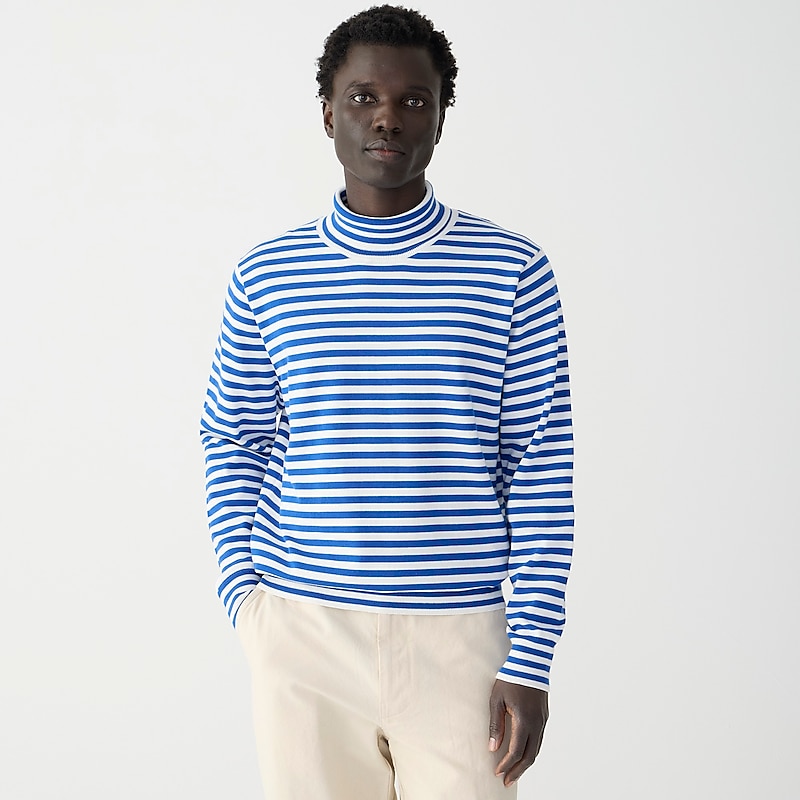 J.Crew Cotton turtleneck sweater in stripe Sea Salt Reef Blue Stri Sale | 26PQKVOJG