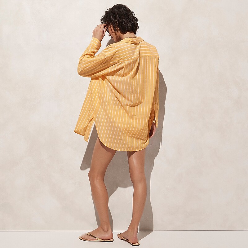 J.Crew Cotton voile beach shirt in stripe Warm Sunflower Stripe Online | 89XEJMTAU