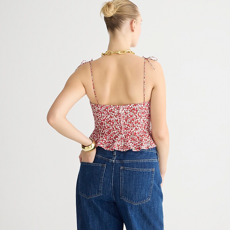 J.Crew Cropped bustier peplum top in Liberty® Eliza's Red fabric Elizas Red Outlet | 93TKRCBDA