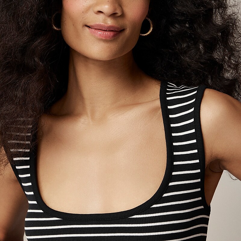 J.Crew Cropped fine rib scoopneck tank top Alexa Stripe Black Ivor Factory Promo | 63LKPNCHW