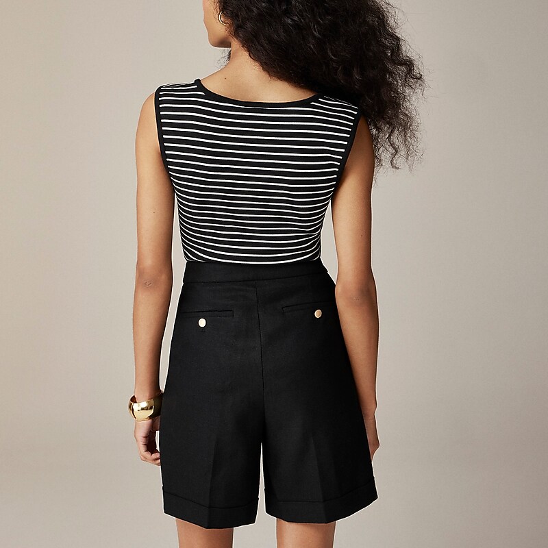 J.Crew Cropped fine rib scoopneck tank top Alexa Stripe Black Ivor Factory Promo | 63LKPNCHW