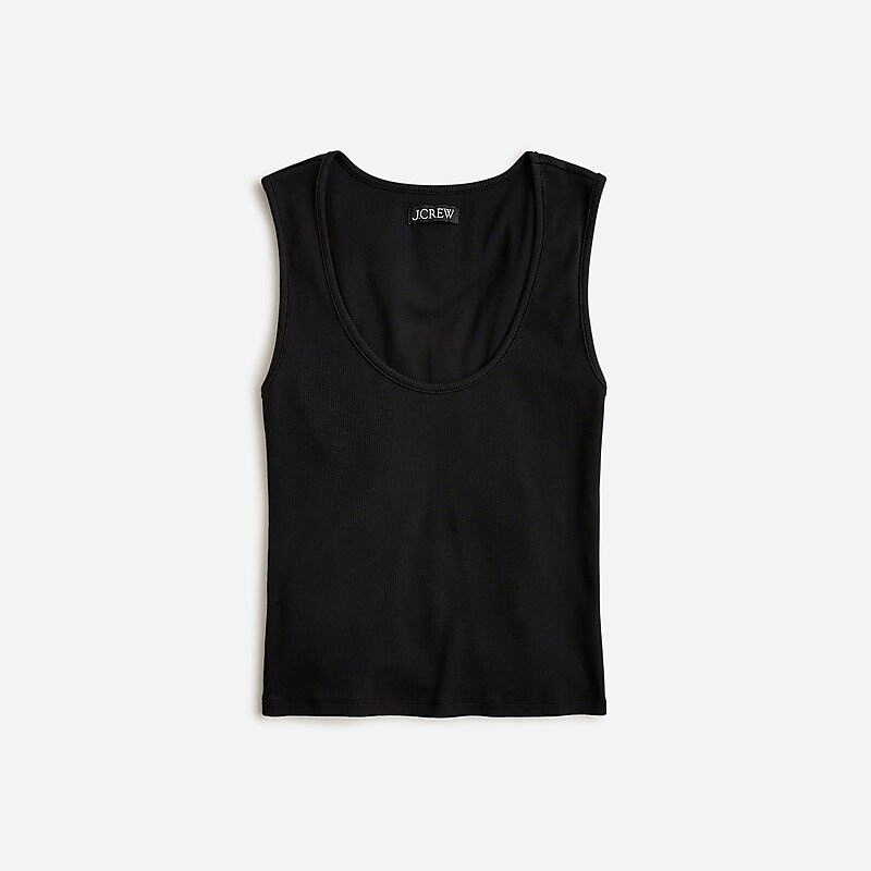 J.Crew Cropped fine rib scoopneck tank top Black Factory Promo | 67WDTYXIQ