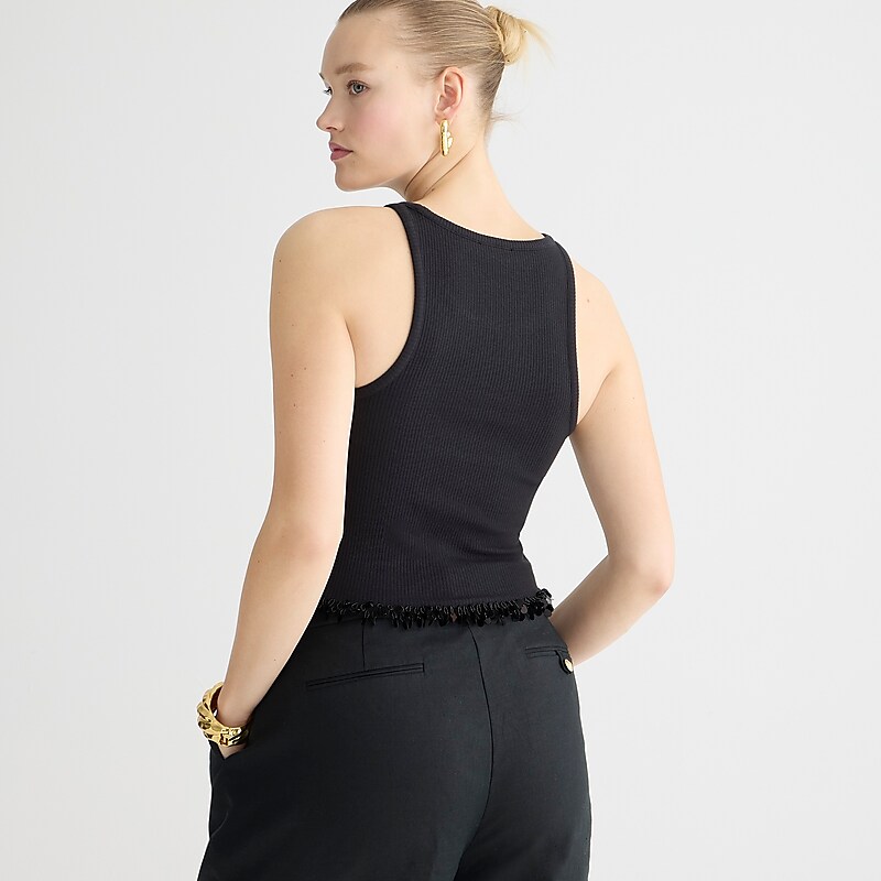 J.Crew Cropped vintage rib cutaway tank top with sequins Black Online | 03WDPRMGA