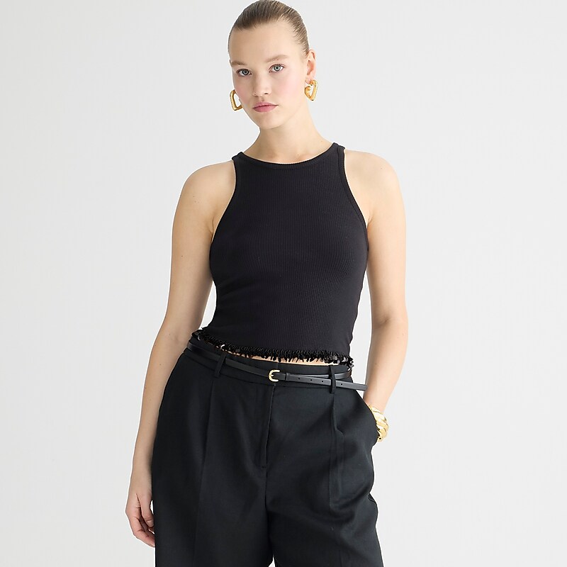 J.Crew Cropped vintage rib cutaway tank top with sequins Black Online | 03WDPRMGA
