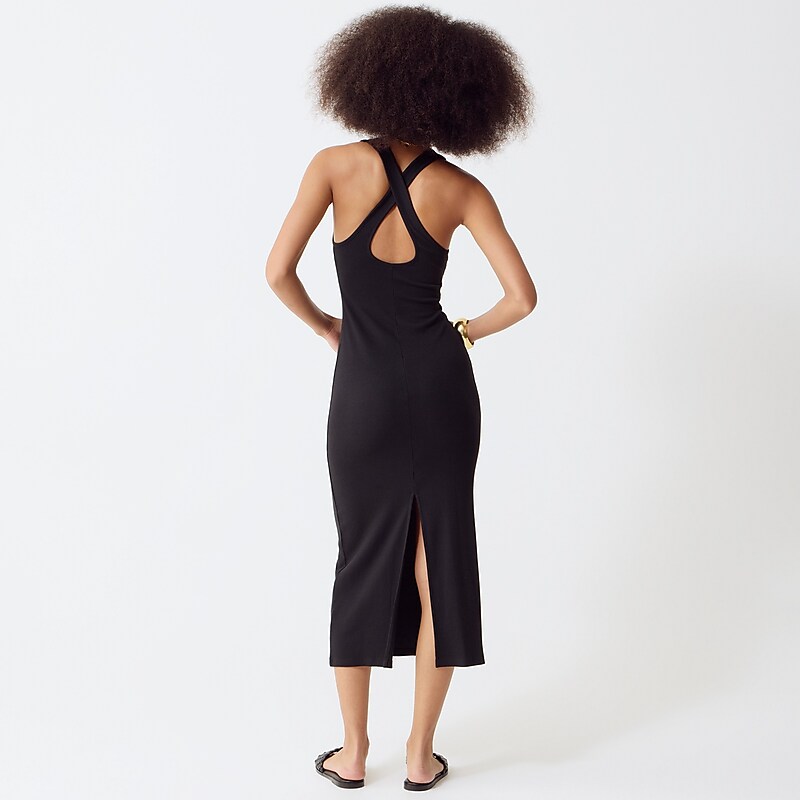 J.Crew Cross-back midi dress vintage rib Black Factory Outlet | 56XCFINEW