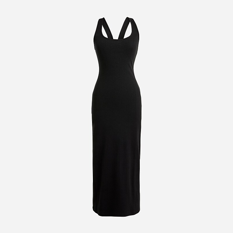 J.Crew Cross-back midi dress vintage rib Black Factory Outlet | 56XCFINEW