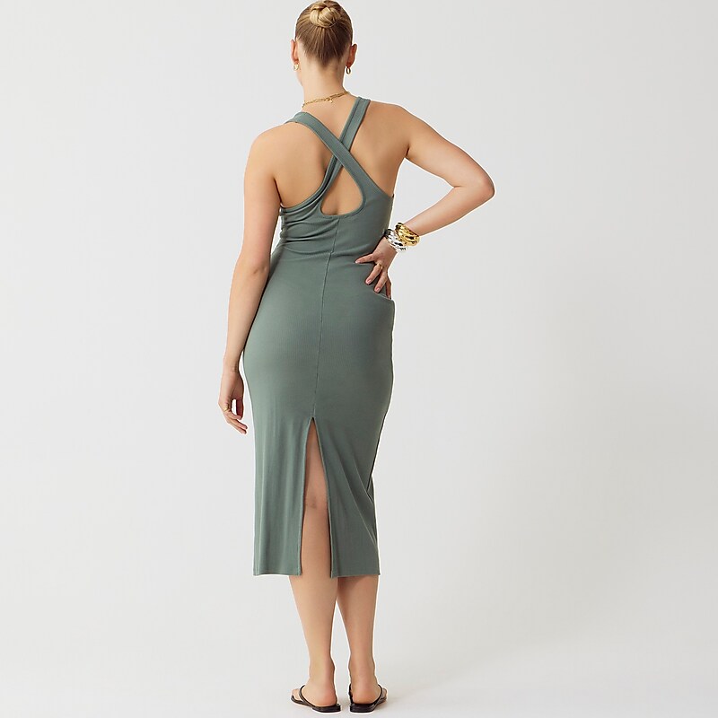 J.Crew Cross-back midi dress vintage rib Topiary Outlet | 92VLAODEG