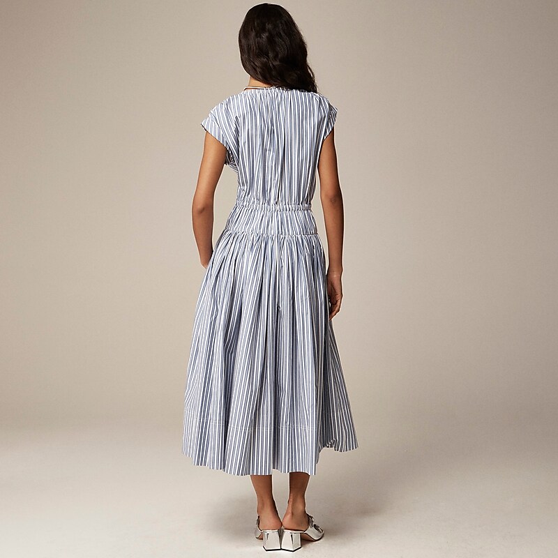 J.Crew Drop-waist midi dress cotton poplin Blue Outlet | 95HWRKNLJ