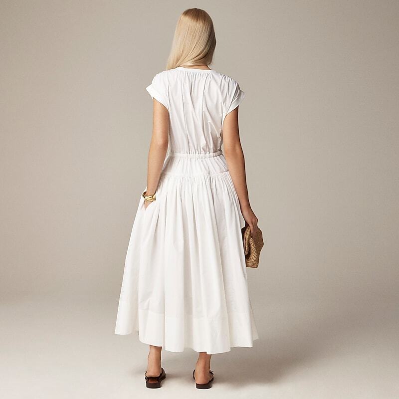 J.Crew Drop-waist midi dress cotton poplin White Outlet | 94EKUDHSN