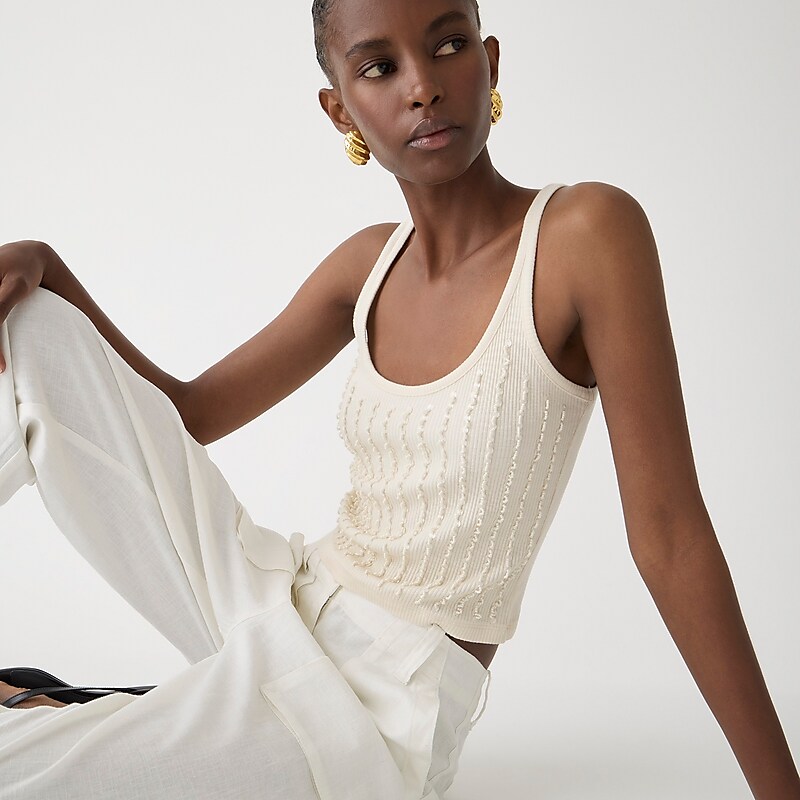 J.Crew Embellished vintage rib Natural Factory Outlet | 50DHGQMUZ