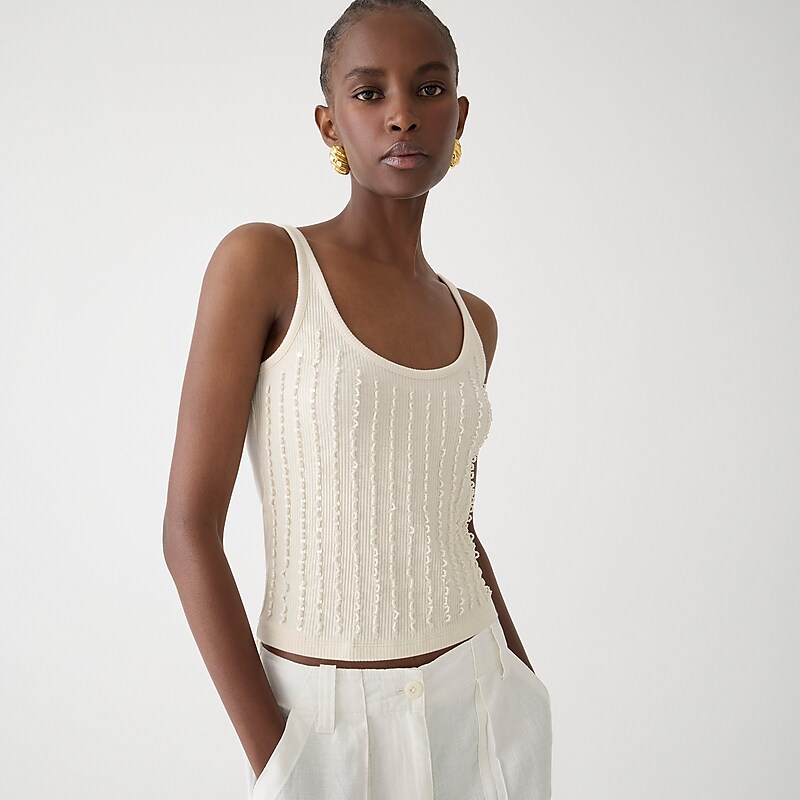 J.Crew Embellished vintage rib Natural Factory Outlet | 50DHGQMUZ