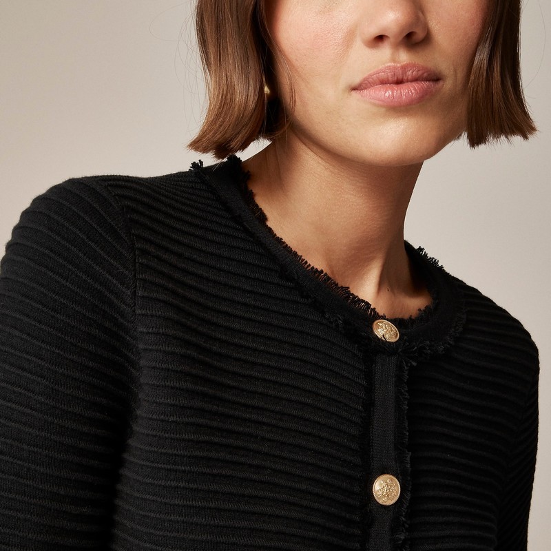 J.Crew Emilie sweater lady jacket in textured cotton blend Black Clearance | 45LVGHREC