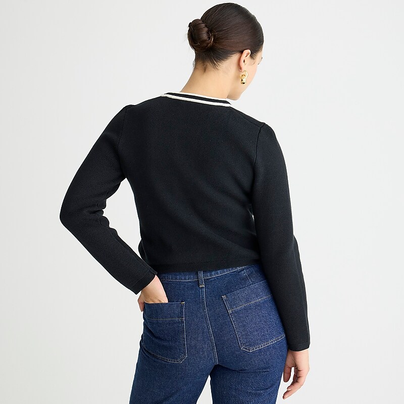 J.Crew Emilie sweater lady jacket with contrast trim Black Ivory Outlet Online | 75ZTSUJLK