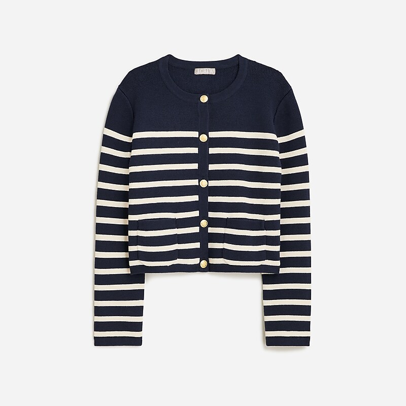 J.Crew Emilie sweater lady jacket with contrast trim Navy Moroccan Sand Clearance | 42TUVPZND
