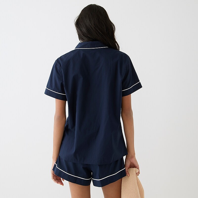 J.Crew End-on-end cotton pajama short set Navy Online | 89SIEQUCV
