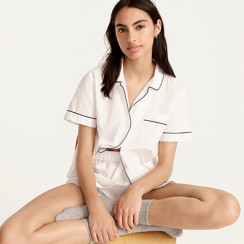 J.Crew End-on-end cotton pajama short set White Factory Outlet | 58ZIAWTPD