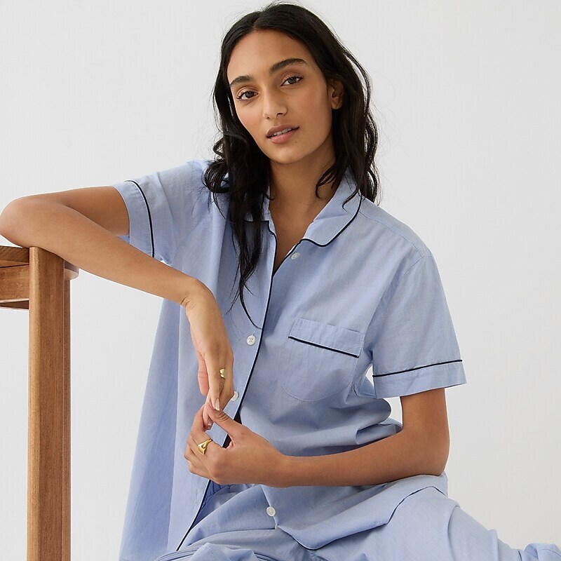 J.Crew End-on-end cotton short-sleeve pajama set Blue USA | 10MVBRJFL