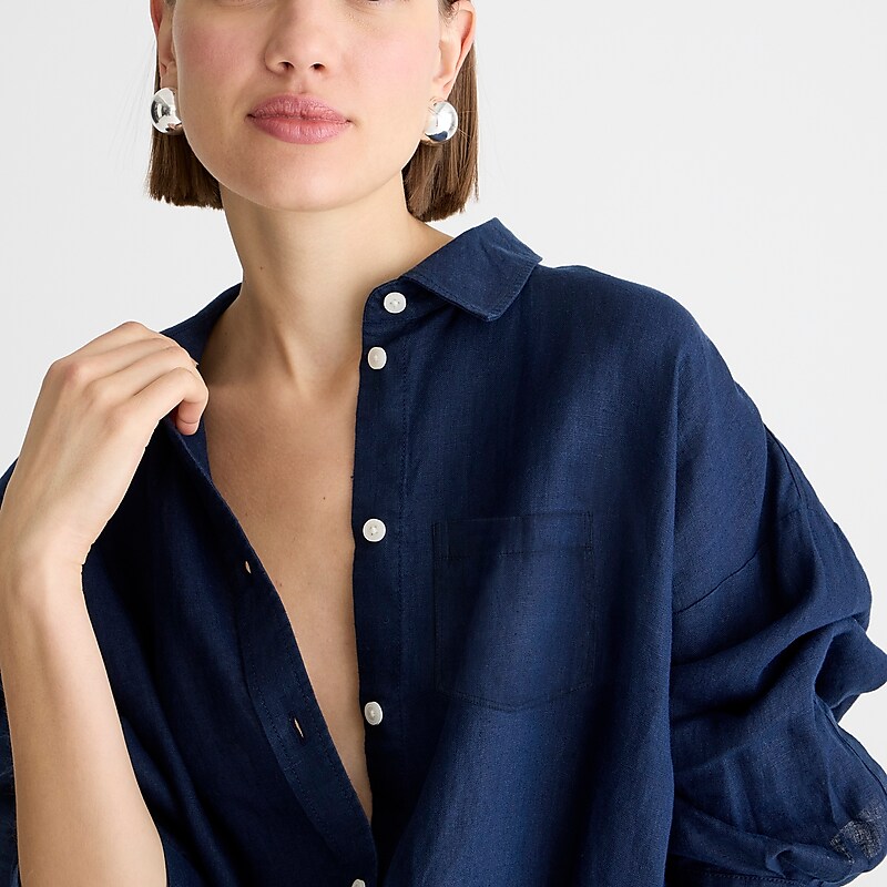 J.Crew Etienne oversized shirt in Baird McNutt Irish linen Navy Online | 06SXWABTF