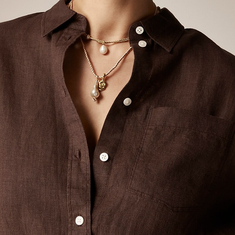 J.Crew Etienne oversized shirt in Baird McNutt Irish linen Deep Chocolate Factory Promo | 62RQMYCNO