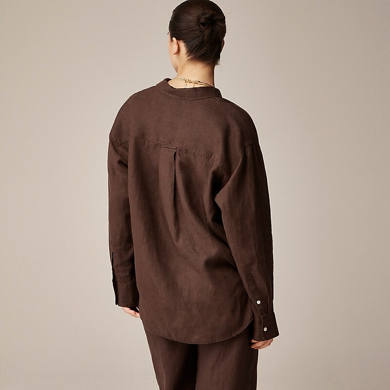 J.Crew Etienne oversized shirt in Baird McNutt Irish linen Deep Chocolate Factory Promo | 62RQMYCNO