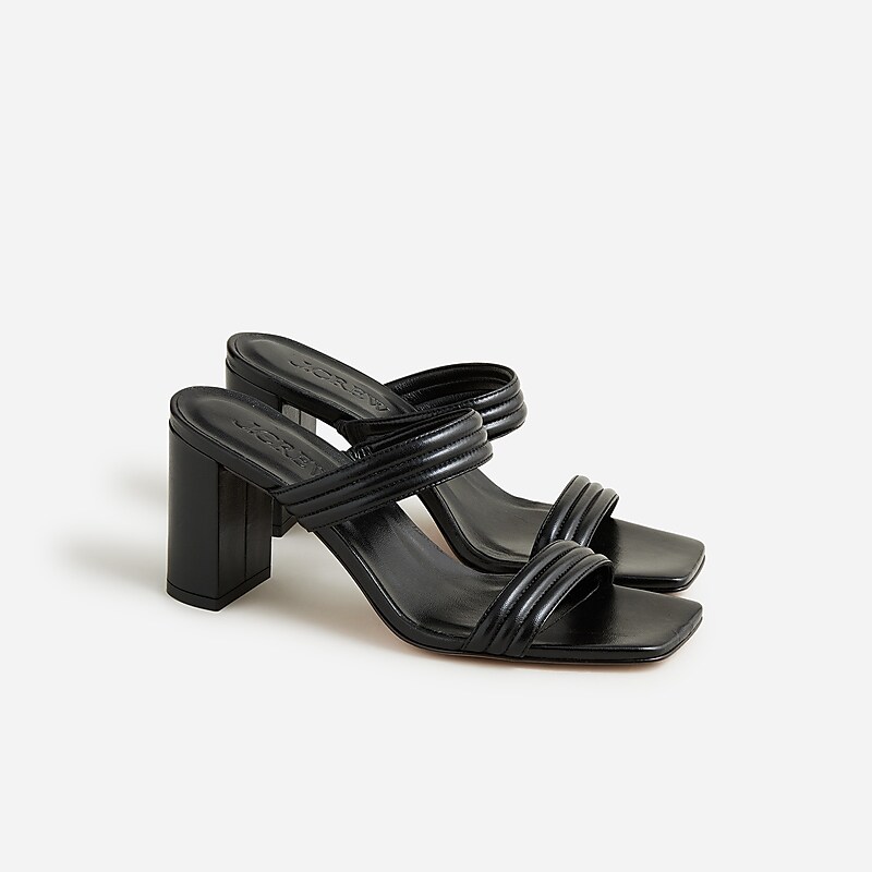 J.Crew Evelyn double-strap heels in leather Black Factory Outlet | 53QDIBUWT