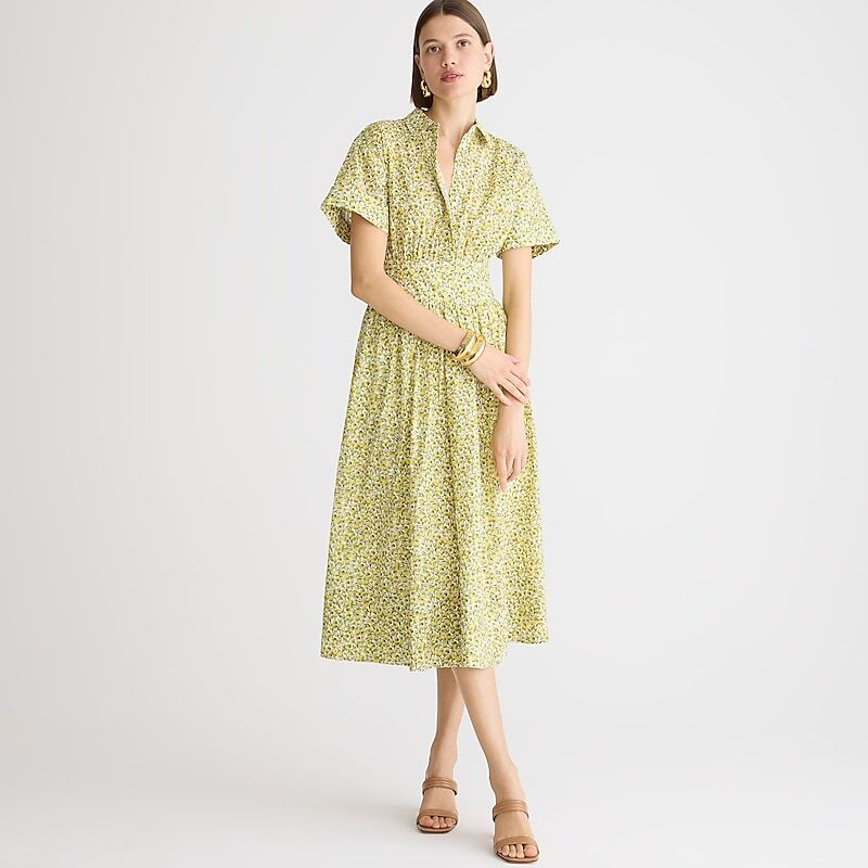 J.Crew Fitted-waist shirtdress in Liberty® Eliza\'s Yellow fabric Elizas Yellow Outlet Online | 74PVQDYMG