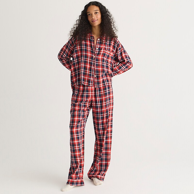 J.Crew Flannel long-sleeve cropped pajama pant set in plaid Dark Evening Plaid Sale | 29JDZEVNO