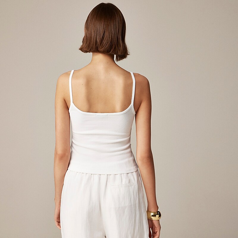 J.Crew Floral embellished vintage rib tank top White Outlet | 98UKYFEZP
