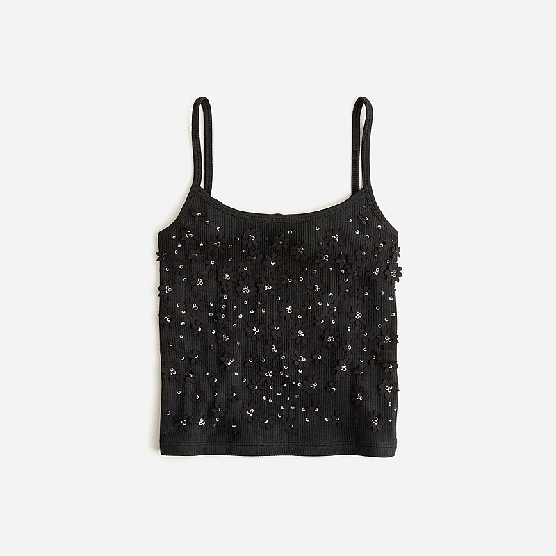 J.Crew Floral embellished vintage rib tank top Black Sale | 26EQAMTDJ