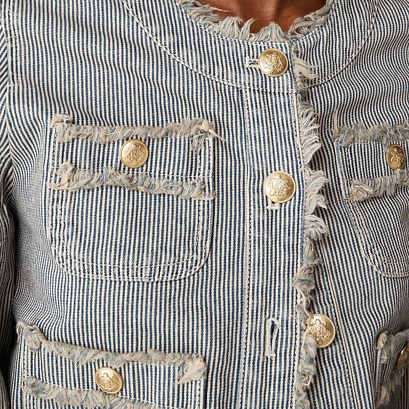 J.Crew Frayed denim lady jacket in stripe Indigo Natural Stripes Online | 02YPRUGTM