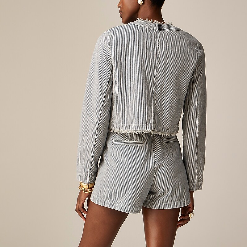 J.Crew Frayed denim lady jacket in stripe Indigo Natural Stripes Online | 02YPRUGTM