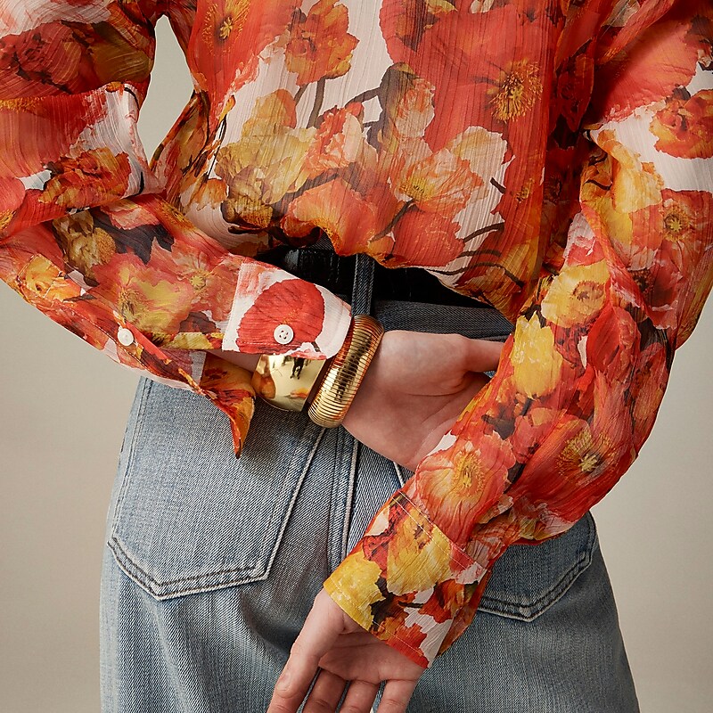 J.Crew Garçon classic shirt in crinkle chiffon Orange Poppies Online | 89KGTOVMI