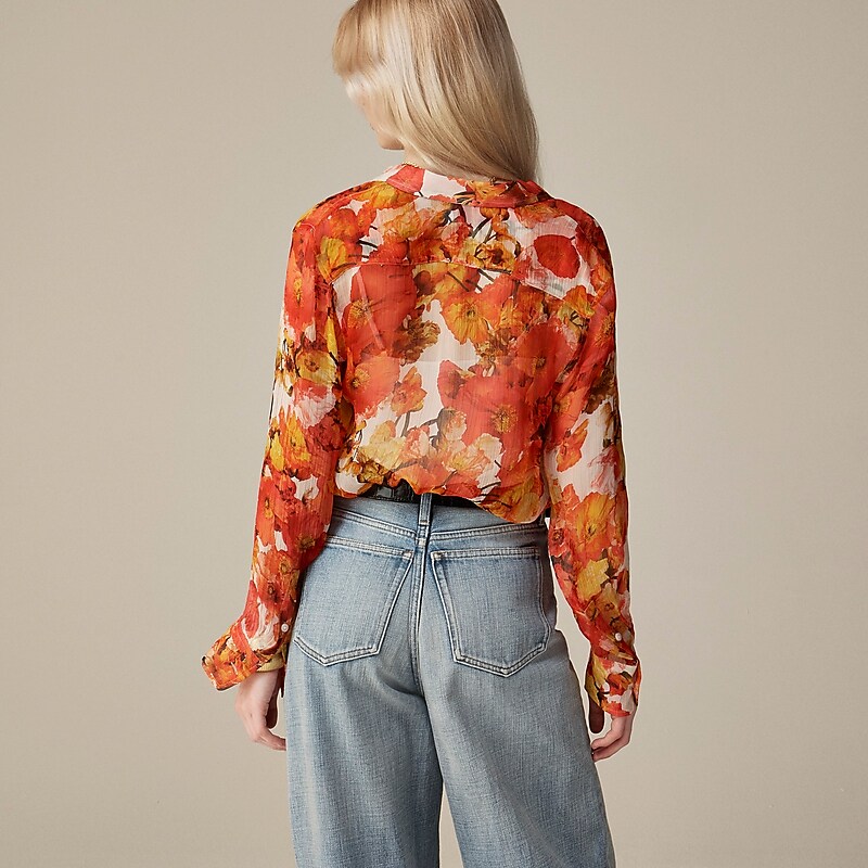 J.Crew Garçon classic shirt in crinkle chiffon Orange Poppies Online | 89KGTOVMI