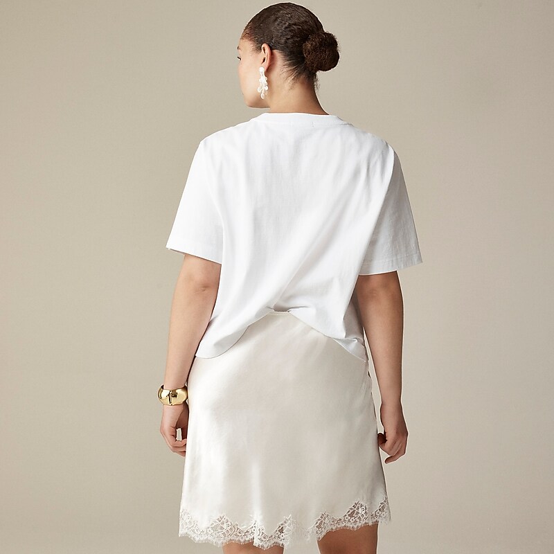 J.Crew Gwen lace-trim slip skirt in textured satin Ivory Factory Promo | 69VGMAXEZ