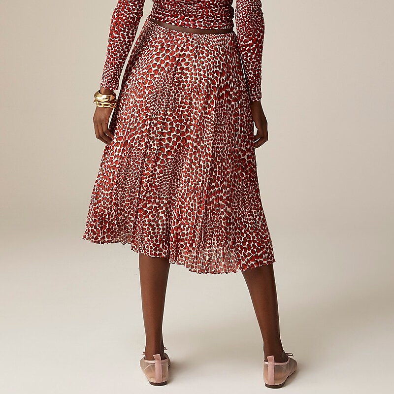 J.Crew Gwyneth pleated skirt in strawberry swirl chiffon Vintage Red Strawberry Outlet | 92NUTWJEB