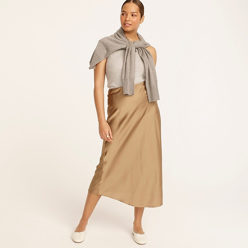 J.Crew Gwyneth slip skirt in floral luster charmeuse Camel Online | 81NTSCLDW