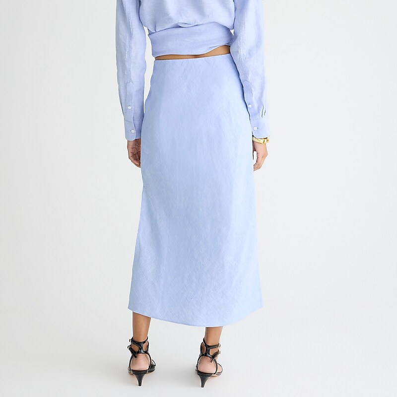 J.Crew Gwyneth slip skirt in striped linen French Blue USA | 19ZBDUMXG