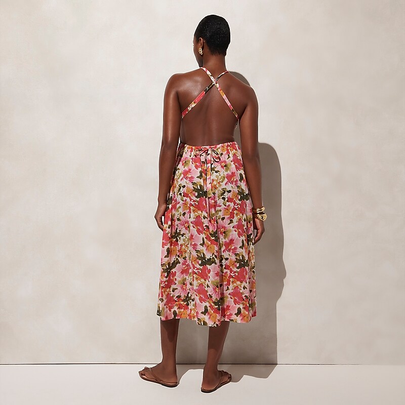 J.Crew Halter-neck cross-back dress in floral cotton voile Pink Multi Floral USA | 16YHDSPKE