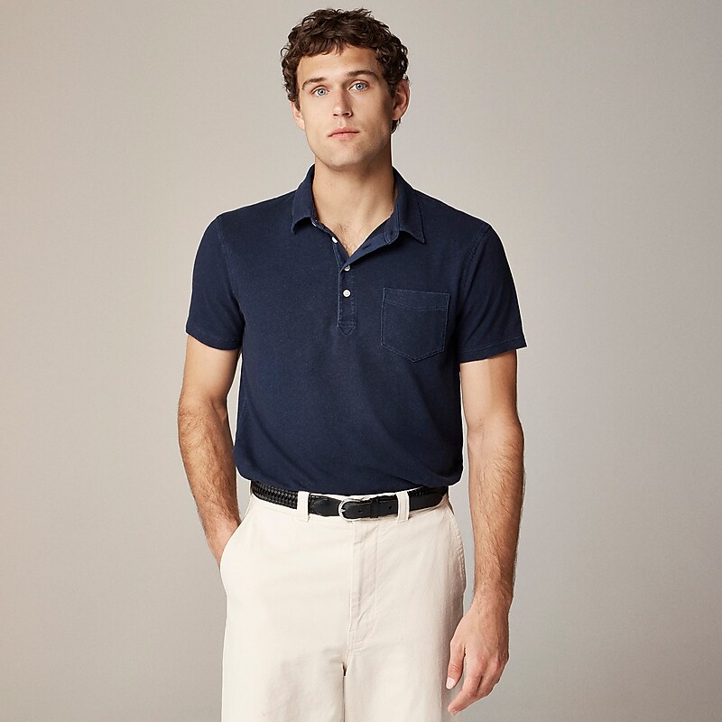 J.Crew Hemp-organic cotton blend polo shirt Darkest Indigo Factory Promo | 68LUFBHJC