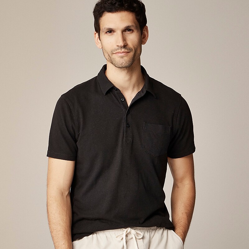 J.Crew Hemp-organic cotton blend polo shirt Black Clearance | 31WKRJHAF