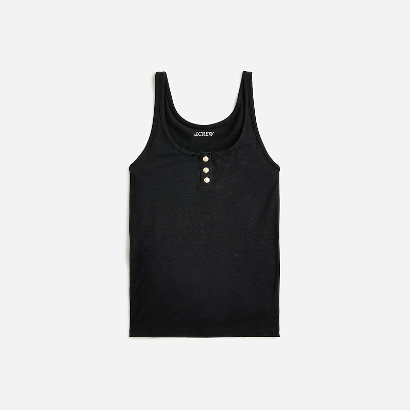 J.Crew Henley tank top in stretch linen blend Black Outlet | 97AGJHZNS