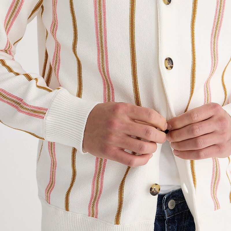 J.Crew Heritage cotton cardigan sweater in stripe Sea Salt Earth Grapefru Outlet | 95UTFBJNR
