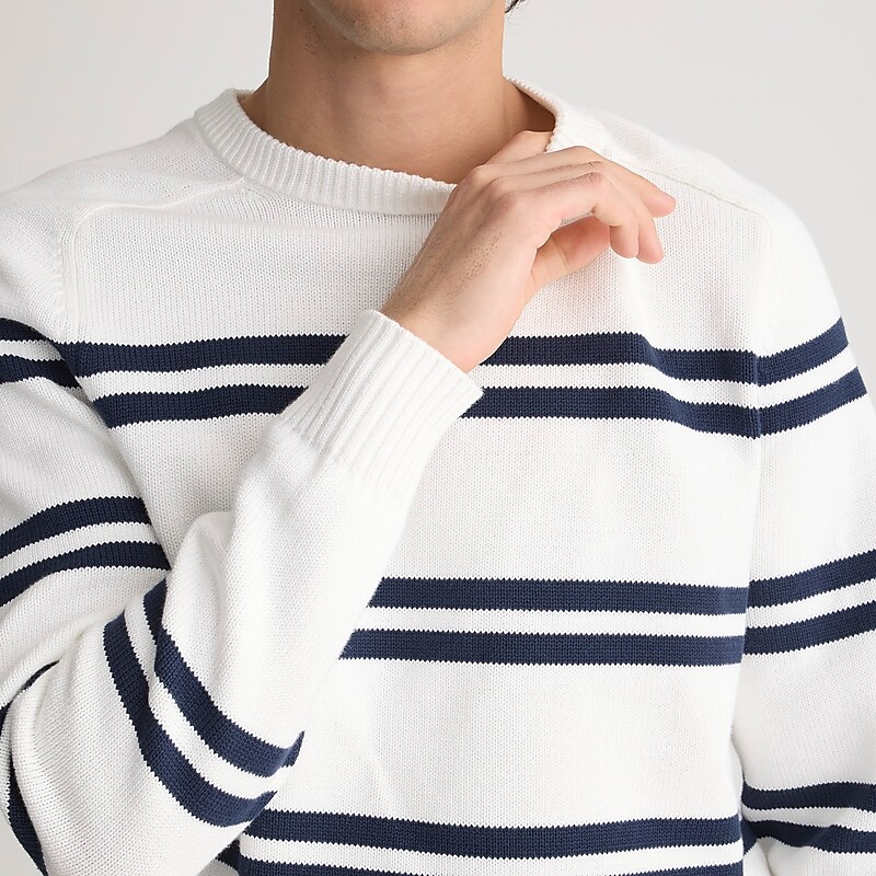 J.Crew Heritage cotton crewneck sweater Sea Salt Navy Stripe Outlet | 96KRIGBNW