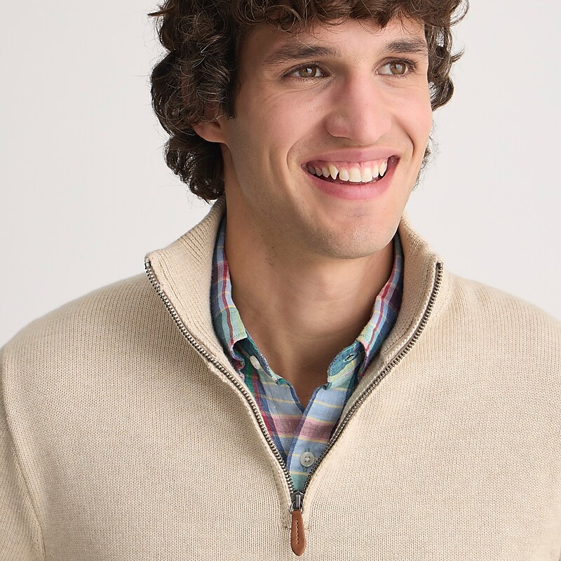 J.Crew Heritage cotton half-zip sweater Hthr Sand Outlet | 94ZNMOJQT