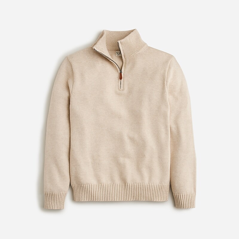 J.Crew Heritage cotton half-zip sweater Hthr Sand Outlet | 94ZNMOJQT