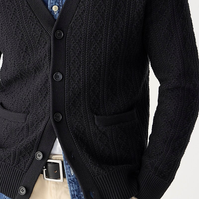 J.Crew Heritage cotton pointelle-stitch cardigan sweater Black Online | 87UFBVYQO