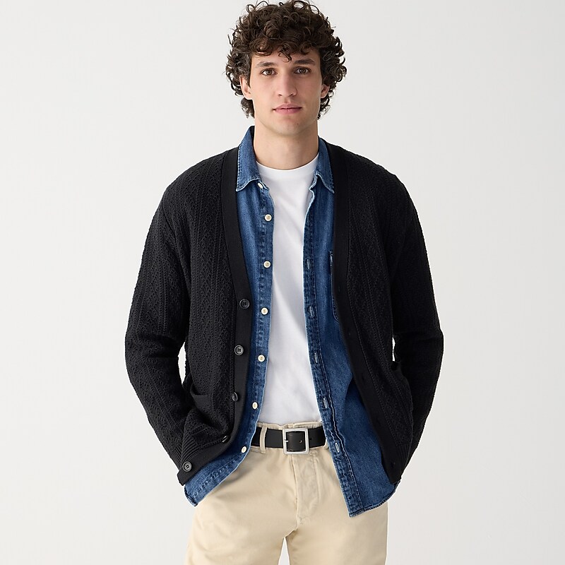 J.Crew Heritage cotton pointelle-stitch cardigan sweater Black Online | 87UFBVYQO
