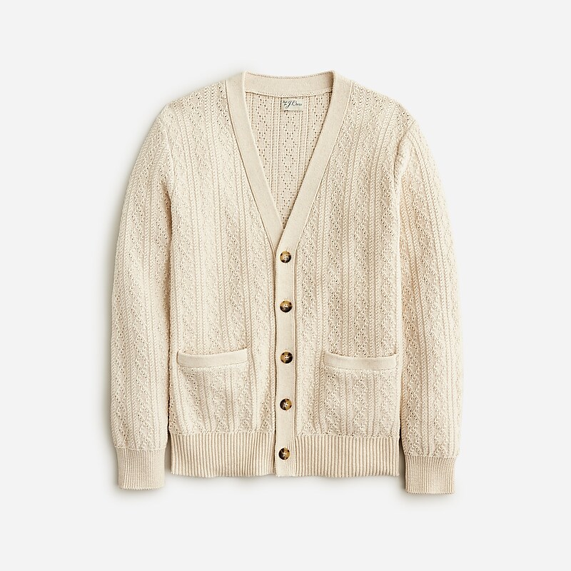 J.Crew Heritage cotton pointelle-stitch cardigan sweater Hthr Natural Factory Promo | 67ONVQFCL