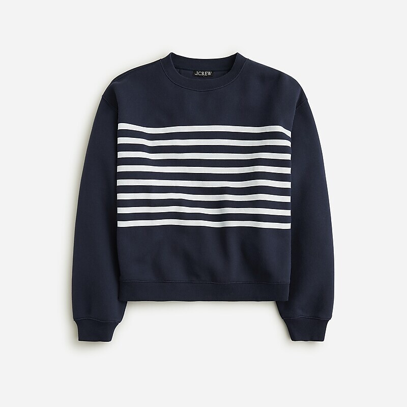 J.Crew Heritage fleece cropped sweatshirt Printed Placed Stripe N USA | 18MDKEXUR